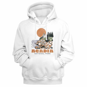 National Parks Acadia Drawn Lighthouse White Adult Hooded Sweatshirt