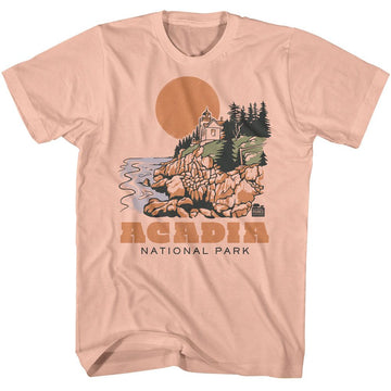 NATIONAL PARKS NPCA ACADIA DRAWN LIGHTHOUSE S T-Shirt in Peach