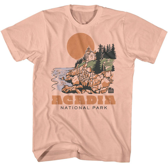 NATIONAL PARKS NPCA ACADIA DRAWN LIGHTHOUSE S T-Shirt in Peach