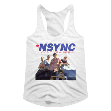 NSYNC WANT YOU BACK LADIES SLIMFIT RACERBACK S T-Shirt in White