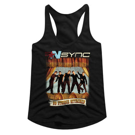 NSYNC NO STRINGS NO WORDS LADIES SLIMFIT RACERBACK T-Shirt in Black