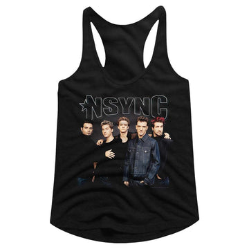 NSYNC STARK GROUP SHOT LADIES SLIMFIT RACERBACK S T-Shirt in Black