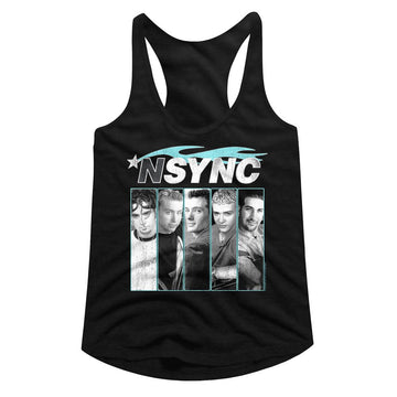 NSYNC BLUE FLAME LADIES SLIMFIT RACERBACK S T-Shirt in Black