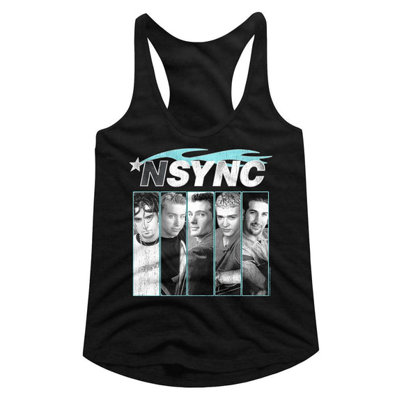 NSYNC BLUE FLAME LADIES SLIMFIT RACERBACK S T-Shirt in Black