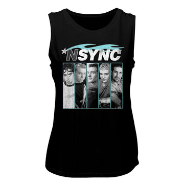 NSYNC BLUE FLAME LADIES MUSCLE TANK S T-Shirt in Black