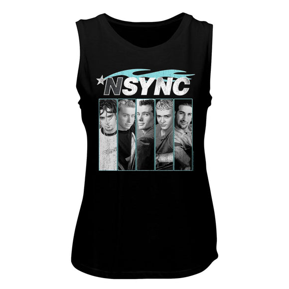 NSYNC BLUE FLAME LADIES MUSCLE TANK S T-Shirt in Black