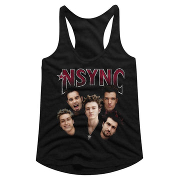 NSYNC GROUP SHOT LADIES SLIMFIT RACERBACK S T-Shirt in Black