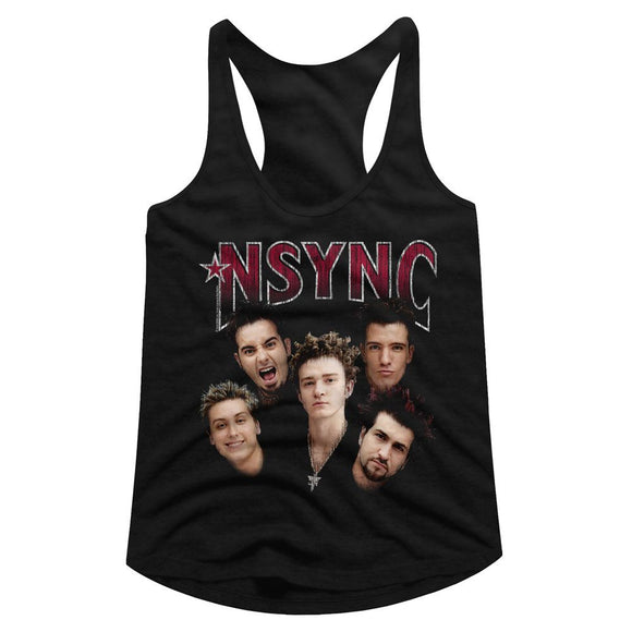 NSYNC GROUP SHOT LADIES SLIMFIT RACERBACK S T-Shirt in Black