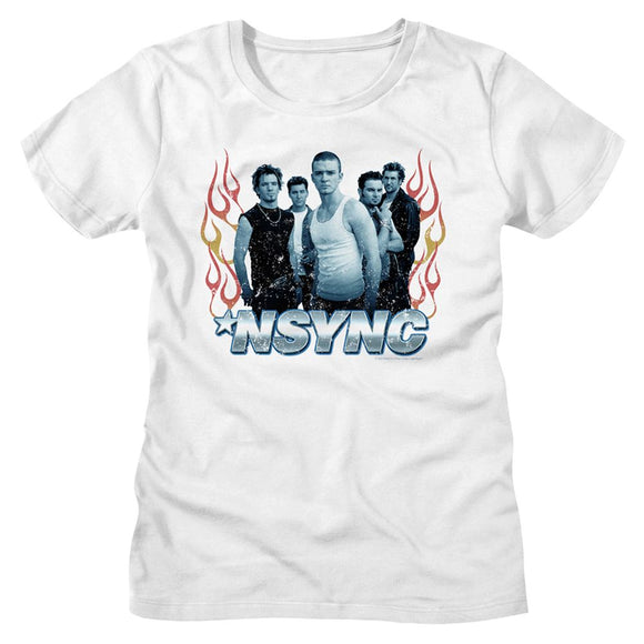 NSYNC FLAMES LADIES S T-Shirt in White