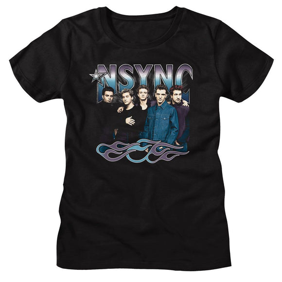 NSYNC COOL TONES AND FLAMES LADIES S T-Shirt in Black