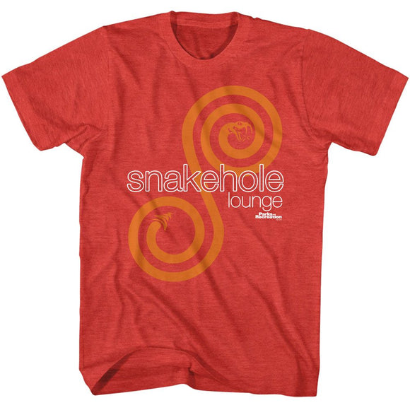 PARKS AND RECREATION SNAKEHOLE LOUNGE LOGO S T-Shirt in RED Heather