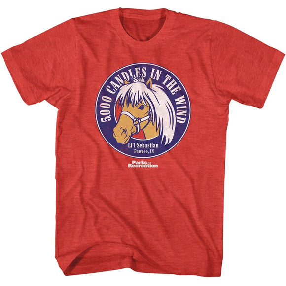 PARKS AND RECREATION 500 CANDLES LIL SEBASTIAN S T-Shirt in RED Heather