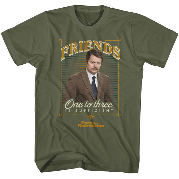 PARKS AND RECREATION ONE TO THREE IS SUFFICIENT S T-Shirt in Military Green