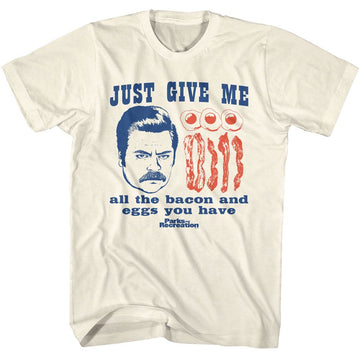 PARKS AND RECREATION ALL THE BACON AND EGGS S T-Shirt in Natural