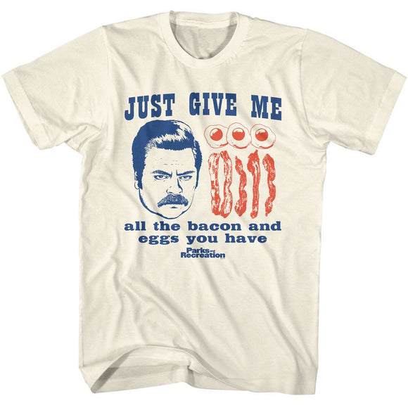 PARKS AND RECREATION ALL THE BACON AND EGGS S T-Shirt in Natural