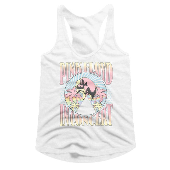 PINK FLOYD PALM TREES LADIES SLIMFIT RACERBACK S T-Shirt in White