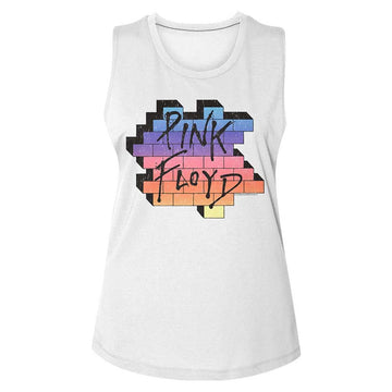 PINK FLOYD RAINBOW WALL LADIES MUSCLE TANK S T-Shirt in White