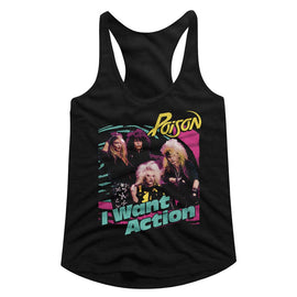 POISON BRIGHT ACTION LADIES SLIMFIT RACERBACK S T-Shirt in Black