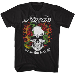 Poison Poison Flame Skull With Snake Adult T-Shirts