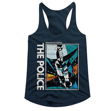 THE POLICE MESSAGE IN A BOTTLE LADIES RACERBACK S T-Shirt in Midnight NAVY
