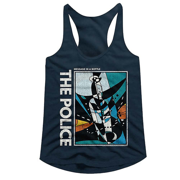 THE POLICE MESSAGE IN A BOTTLE LADIES RACERBACK S T-Shirt in Midnight NAVY