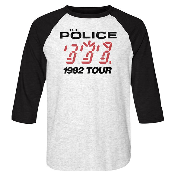 THE POLICE 1982 TOUR 3/4 SLEEVE S T-Shirt in White Heather/vintage Black