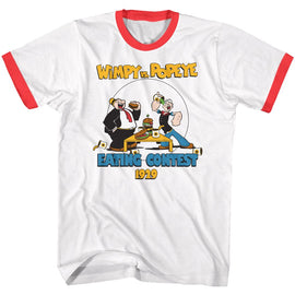 POPEYE EATING CONTEST RINGER S T-Shirt in White/red