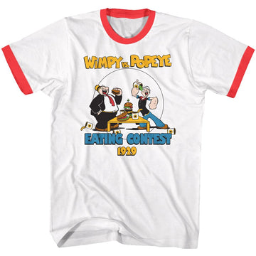 POPEYE EATING CONTEST RINGER S T-Shirt in White/red