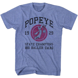 POPEYE BIG BALLER SWING S T-Shirt in Light BLUE Heather