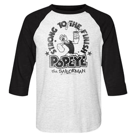 POPEYE STRONG FINISH 3/4 SLEEVE S T-Shirt in White Heather/vintage Black