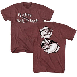 POPEYE TWO SIDED ARMS CROSSED ***F&B*** S T-Shirt in Vintage Maroon Heather