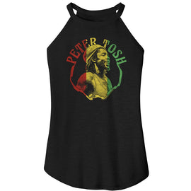 PETER TOSH RASTA COLORS LADIES SLEEVELESS ROCKER TANK S T-Shirt in Black