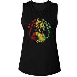 PETER TOSH RASTA COLORS LADIES MUSCLE TANK S T-Shirt in Black