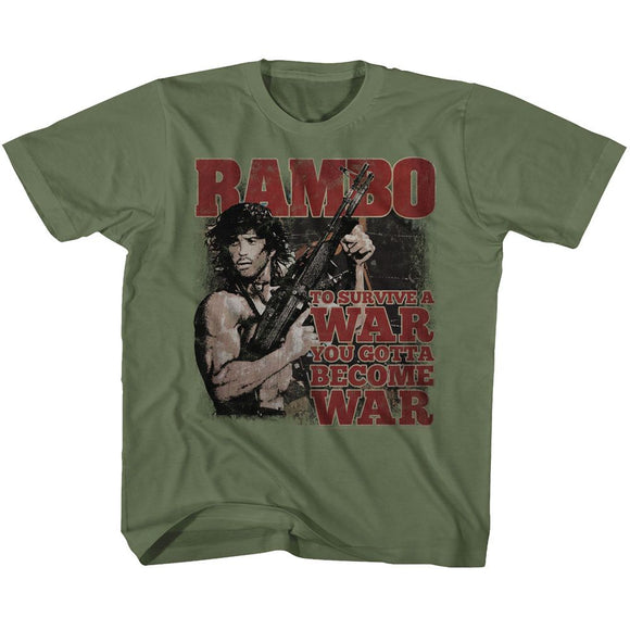 RAMBO BECOME WAR YOUTH XS 5 6 T-Shirt in Military Green