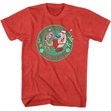 REN AND STIMPY CRAZY ABOUT CHRISTMAS S T-Shirt in RED Heather