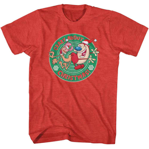 REN AND STIMPY CRAZY ABOUT CHRISTMAS S T-Shirt in RED Heather