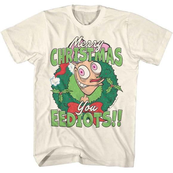 REN AND STIMPY MERRY CHRISTMAS EEDIOTS S T-Shirt in Natural