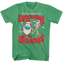 REN AND STIMPY CHRISTMAS EEDIOTS S T-Shirt in Kelly Heather