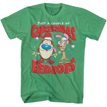 REN AND STIMPY CHRISTMAS EEDIOTS S T-Shirt in Kelly Heather