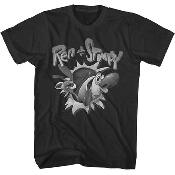 REN AND STIMPY BW LOGO S T-Shirt in Smoke