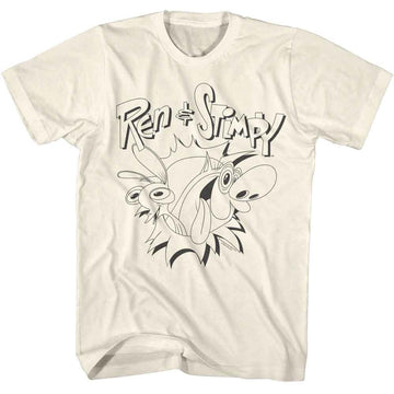 REN AND STIMPY MONOTONE LOGO S T-Shirt in Natural