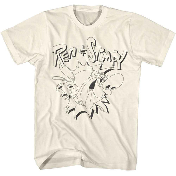 REN AND STIMPY MONOTONE LOGO S T-Shirt in Natural
