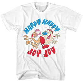 REN AND STIMPY HAPPY HAPPY JOY JOY S T-Shirt in White