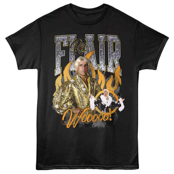 RIC FLAIR WOOOOO FLAMES S T-Shirt in Black