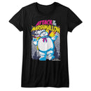 THE REAL GHOSTBUSTERS MARSHMALLOW ATTACKS LADIES S T-Shirt in Black