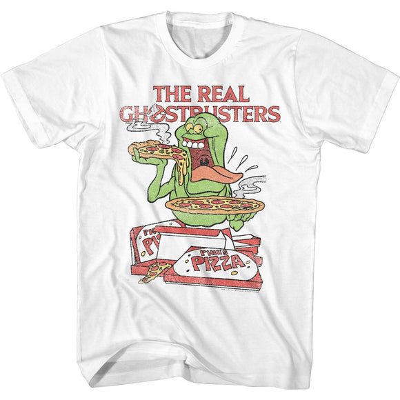 THE REAL GHOSTBUSTERS SLIMER AND PIZZA S T-Shirt in White