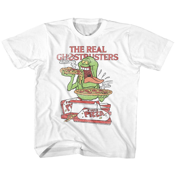 THE REAL GHOSTBUSTERS SLIMER AND PIZZA TODDLER 2T T-Shirt in White