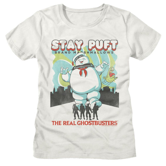 THE REAL GHOSTBUSTERS RGB STAY PUFT AND BUSTERS LADIES S T-Shirt in Vintage White