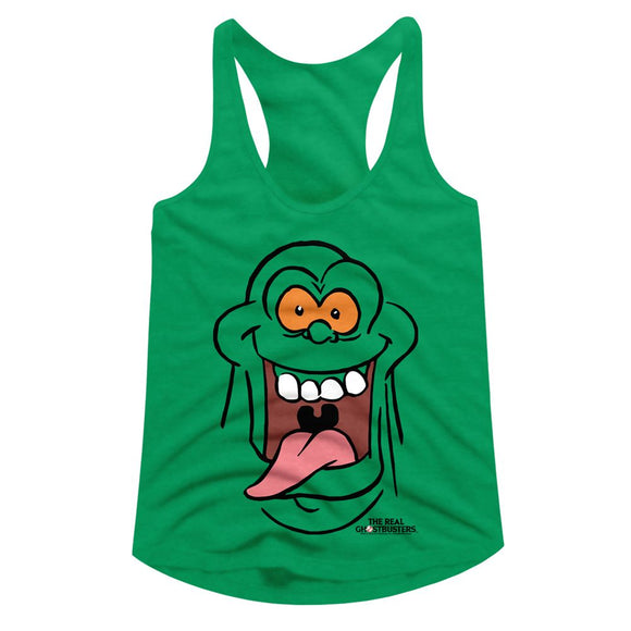 THE REAL GHOSTBUSTERS RGB SLIMER FACE LADIES SLIMFIT RACERBACK S T-Shirt in Kelly