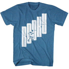 ROCKY LETTER STEP STRAIGHT S T-Shirt in Indigo Heather
